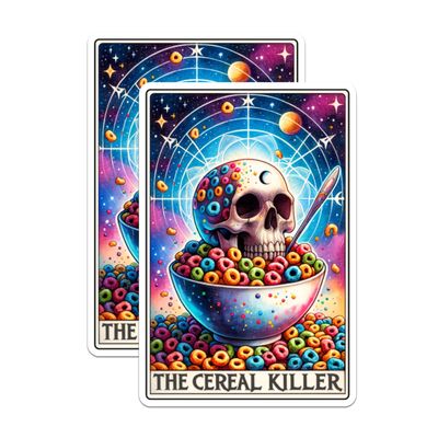 (2 Pack) The Cereal Killer Tarot Card Stickers - Funny Punny Sticker - 5 Inches On Longest Side - Premium Vinyl - for Cars, Skateboards, Laptops - Made in USA - BMCS1395