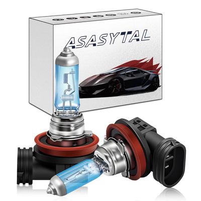 Asasytal H11 Halogen Headlight Bulb Fog Light 12V 55W 4300K Super Bright Warm White Lights High Performance Car Headlight Standard Replacement Bulb, 2 Pcs
