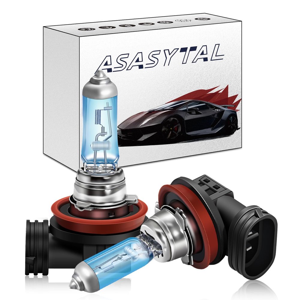 Asasytal H11 Halogen Headlight Bulb Fog Light 12V 55W 4300K Super Bright Warm White Lights High Performance Car Headlight Standard Replacement Bulb, 2 Pcs