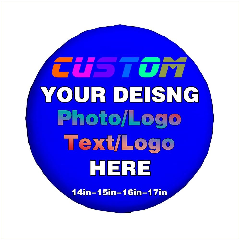 Custom Spare Tire Cover 14-17 Inch Personalized Photo Logo Wheel Covers Waterproof Universal Tire Protectors Cover with Adjustable Buckle Strap for All Many Vehicle, Blue
