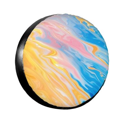 Yellow Peach Color Marble Spare Tire Cover for Rv Trailer Camper- Waterproof Wheel Protectors Cute Wheel Cover Universal Fit for Truck SUV Travel Camping Outdoor-14 inch