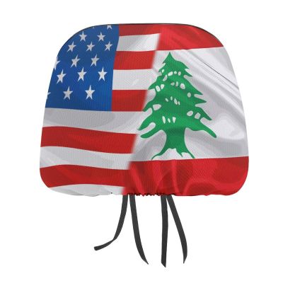 America Flag and Lebanese Flag 2 Pack Car Headrest Covers Set Soft Elastic Fabric Head Rest Cover for SUV,Truck,Sedan Or Van Elastic Head Cushion Cover-1