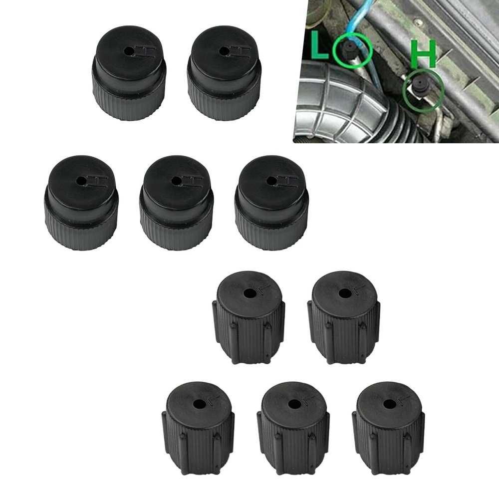 Nowkont Pack-10 Car 0.5"/13mm Low Pressure and 0.6"/16mm High Pressure Caps Kit, ABS Plastic Air Conditioning Valve Core Cover, Air Conditioning System Sealing Kit, Universal for Most Cars (Black)