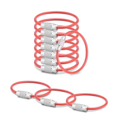 CooBigo 12 Pack Small Keychain Key Ring Holder 4 Inch Travel Luggage Tag Loops Wire Cable Key Chain for Hanging Car Keys Dog Tag Rings Keeper (Thick: 2mm, Red)