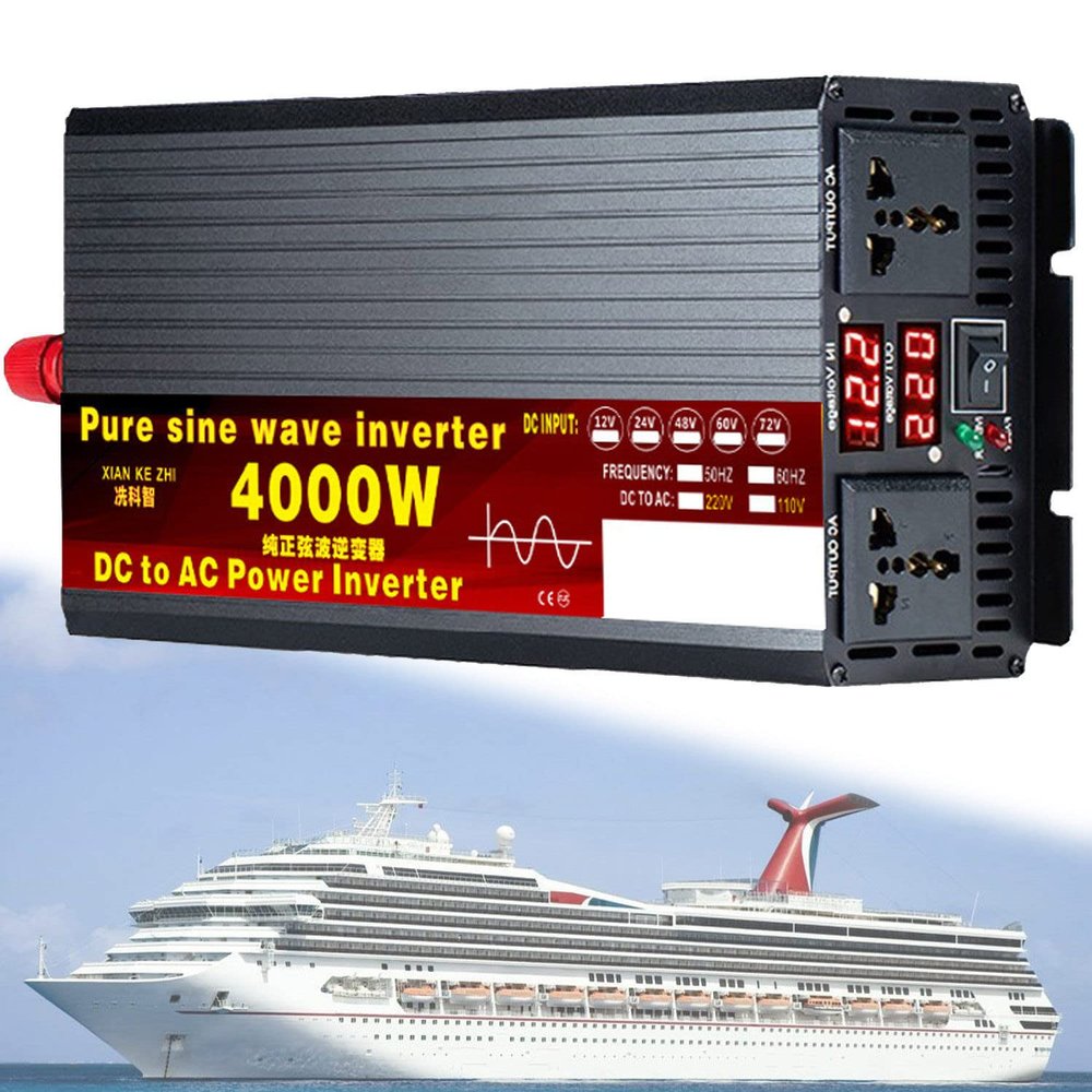 1000W/1600W/2200W/3000W/3500W/4000W/5000W/5500W/6000W/8000W/12000W Pure Sine Wave Power Inverter 12V/24V/48V/60V/72V dc to ac 110V/230V with 2 Socket, LCD Display, for RV,4000W-12Vto220V