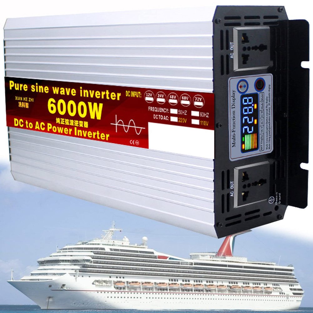 1000W/1600W/2200W/3000W/3500W/4000W/5000W/5500W/6000W/8000W/12000W Pure Sine Wave Power Inverter 12V/24V/48V/60V/72V dc to ac 110V/230V with 2 Socket, LCD Display, for RV,6000W-12Vto110V