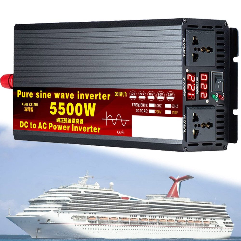 1000W/1600W/2200W/3000W/3500W/4000W/5000W/5500W/6000W/8000W/12000W Pure Sine Wave Power Inverter 12V/24V/48V/60V/72V dc to ac 110V/230V with 2 Socket, LCD Display, for RV,5500W-48Vto110V