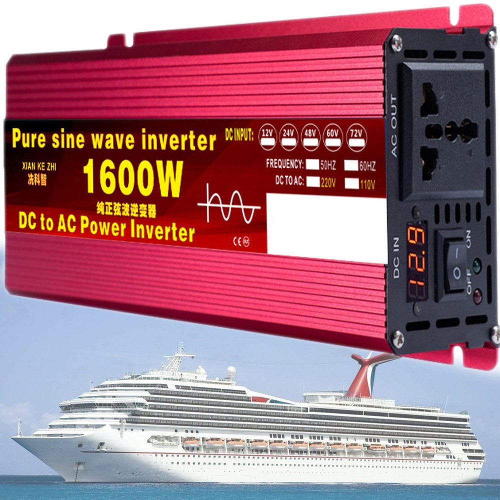 1000W/1600W/2200W/3000W/3500W/4000W/5000W/5500W/6000W/8000W/12000W Pure Sine Wave Power Inverter 12V/24V/48V/60V/72V dc to ac 110V/230V with 2 Socket, LCD Display, for RV,1600W-60Vto110V