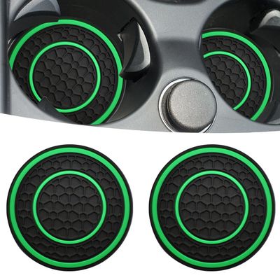 JUNAHAA Car Cup Coaster Universal Automotive Waterproof Non-Slip Cup Holders Sift-Proof Spill Holder Car Interior Accessories 2 Pack Black & Green