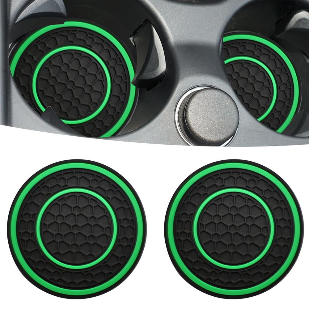 JUNAHAA Car Cup Coaster Universal Automotive Waterproof Non-Slip Cup Holders Sift-Proof Spill Holder Car Interior Accessories 2 Pack Black & Green