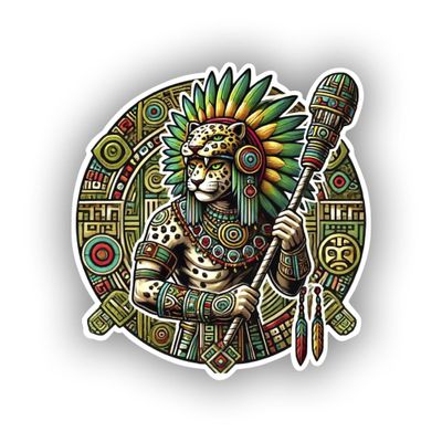 Aztec Jaguar Warrior Sticker - Bold Design with Traditional Attire for Laptop, Wall, Car, Window, Bumper, Waterproof Decal for Truck, Auto, Water Bottle (4)