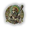 Aztec Jaguar Warrior Sticker - Bold Design with Traditional Attire for Laptop, Wall, Car, Window, Bumper, Waterproof Decal for Truck, Auto, Water Bottle (4) view 1