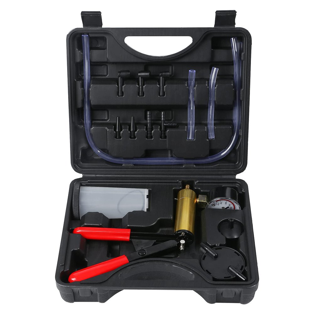 Gnhydxfe Brake Bleeder Kit with Hand Held Vacuum Pump and Adapters, with Vacuum Brake Bleeder Pump Pressure Gauge for Automotive Car Motorbike(Black)
