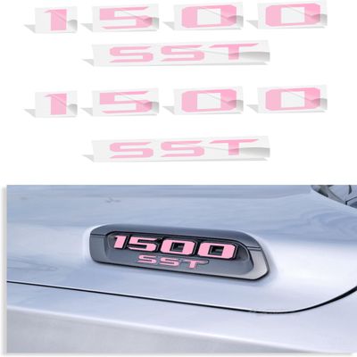 1500 SST Hood Emblem Overlay Decal Stickers - 2025 Ram 1500 Bighorn, Laramie and Warlock w/3.0 I6 Hurricane (Color: Pink)
