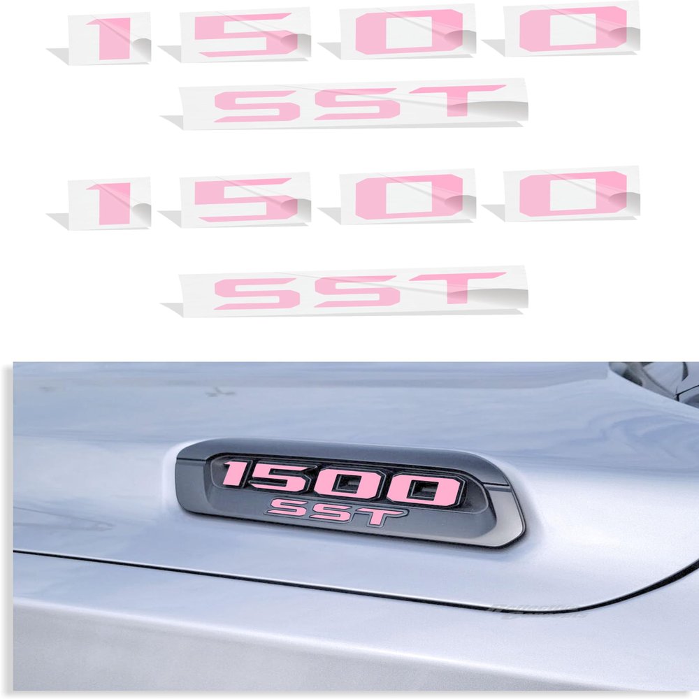 1500 SST Hood Emblem Overlay Decal Stickers - 2025 Ram 1500 Bighorn, Laramie and Warlock w/3.0 I6 Hurricane (Color: Pink)