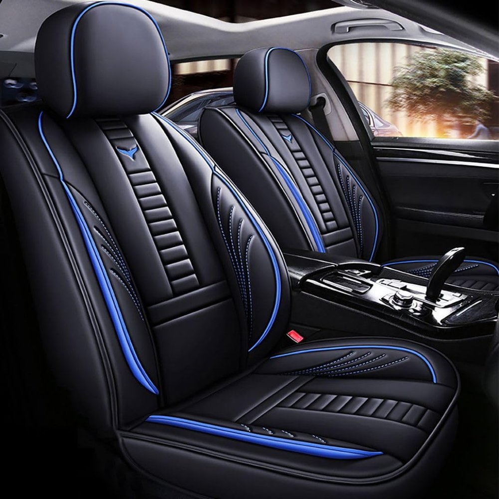 Full Coverage 5 Car Seat Covers for Acura RDX 2023, Non-Slip Front and Rear Split Bench Seat Cushion Waterproof Seat Cover Accessories (Black and Blue, Full Set)