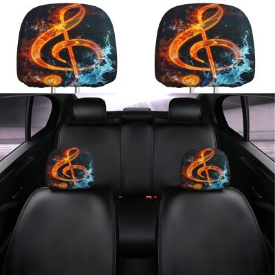 Dujiea 2 Pack Fire Music Note Lover Car Headrest Covers, Universal Soft Car Seat Head Rest Cover Protector, Vehicle Accessories Fabric Headrest Cover for Cars Vans Trucks
