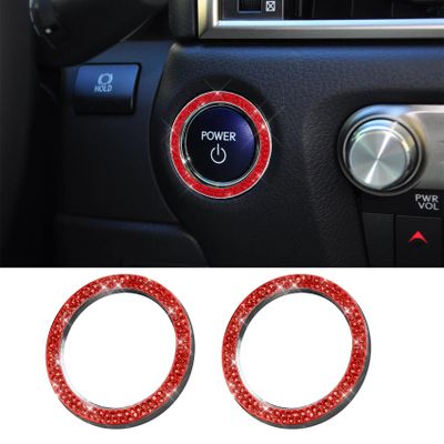 RGOAANC 2PCS Crystal Double Rhinestone Car Engine Start Stop Decoration Ring, Push to Start Button Sticker, Key Ignition Starter & Knob Crystal Rhinestone Cover, Sparkling Car Accessories for Women