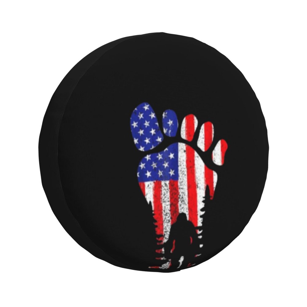 YIWUOUFA Spare Tire Cover Bigfoot American Flag Weatherproof Dustproof Wheel Covers Universal Fits for Trailer RV SUV Camp Travel 14"" 15"" 16"" 17"" Inch TCA179
