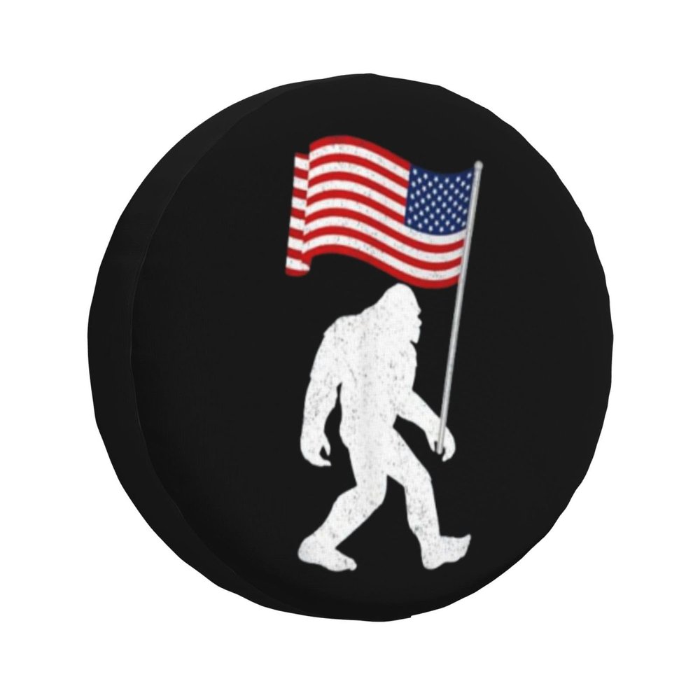 YIWUOUFA Spare Tire Cover Bigfoot American Flag Weatherproof Dustproof Wheel Covers Universal Fits for Trailer RV SUV Camp Travel 14"" 15"" 16"" 17"" Inch TCA532