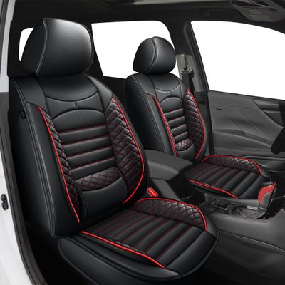JIAMAOXIN Front Seat Covers for Subaru Forester 2014-2025 2026, First Row 2 Pcs Leather Car Seat Covers Cushion (2 Front Set, Black & Red)
