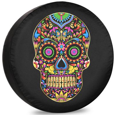 Trailer Tire Cover Mexican Skull Pretty Protectors for Trailer RV Van SUV Truck Camper and Many Vehicles 12" 13" 14" 15" 16" 17 Inch