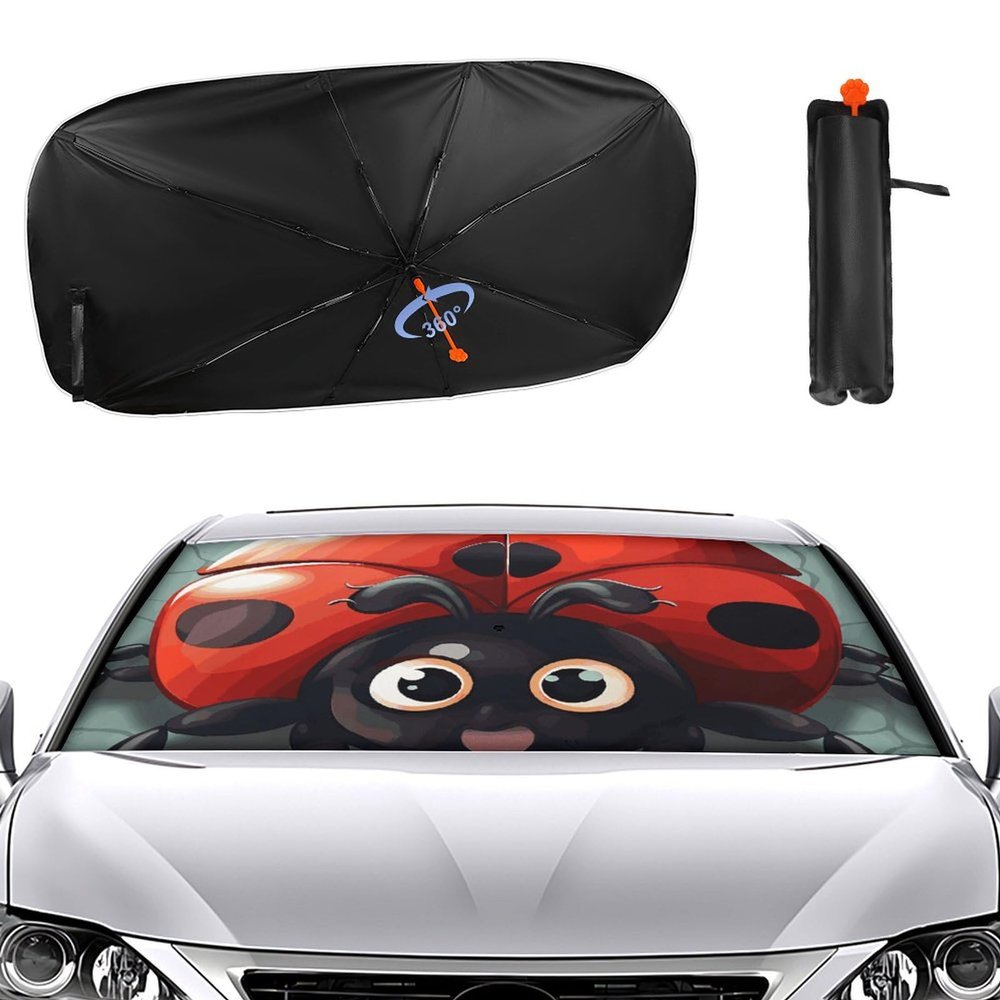 Car Windshield Sun Shade Umbrella Auto Front Window Sunshade Cartoon Ladybug Car Sun Shade Cover Car Sun Visor Protector Keeps Your Vehicle Cool Universal Car Accessories