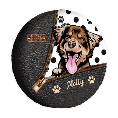 MALIHONG Personalized Dog Spare Tire Cover Funny Australian Shepherd Dog Polka Dot Wheel Cover Waterproof Polyester Tire Cover Universal Fit for RV SUV Truck Travel Trailers Accessories 16"