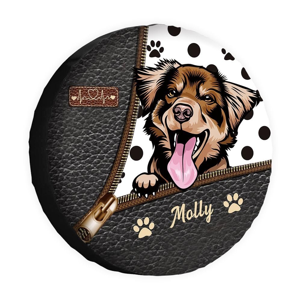 MALIHONG Personalized Dog Spare Tire Cover Funny Australian Shepherd Dog Polka Dot Wheel Cover Waterproof Polyester Tire Cover Universal Fit for RV SUV Truck Travel Trailers Accessories 16"