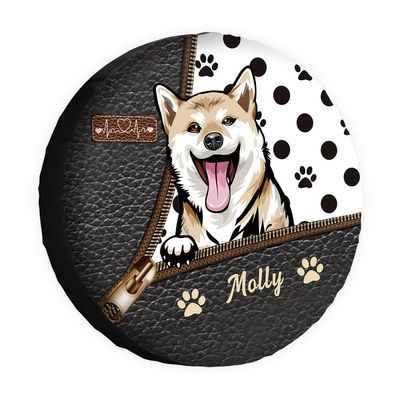 MALIHONG Personalized Dog Spare Tire Cover Shiba Inu Dog Polka Dot Wheel Cover Waterproof Polyester Tire Cover Universal Fit for RV SUV Truck Travel Trailers Accessories 16"