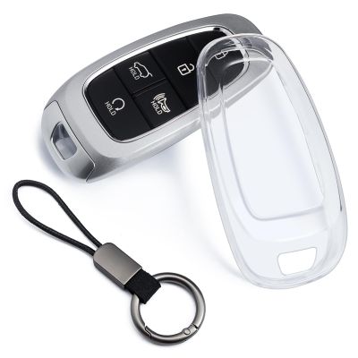 MIHUMIMO Car Key Fob Cover Case Keychain Ring Compatible with Hyundai Tucson Sonata Santa Fe Cruz Palisade IONIQ 5 Nexo (Clear Transparent)
