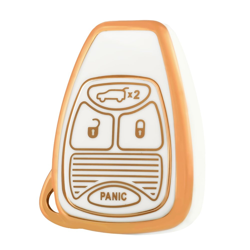 OFF WE GO for Jeep Key Fob Cover, Soft TPU Car Key Case Protection Compatible with Jeep Wrangler Compass Dodge Ram Durango Caliber Dakota Nitro Chrysler Smart Car Key Accessories (Gold White)