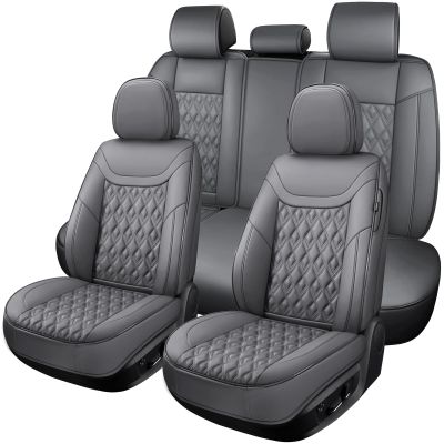 COMFDRIVE Car Seat Covers Full Set,Faux Leather Seat Covers for Cars, Car Seat Protector Waterproof, Non-Slip,Bright and Shiny seat Covers Make Your Vehicle Look, 5Seaters,Full Set,Gray