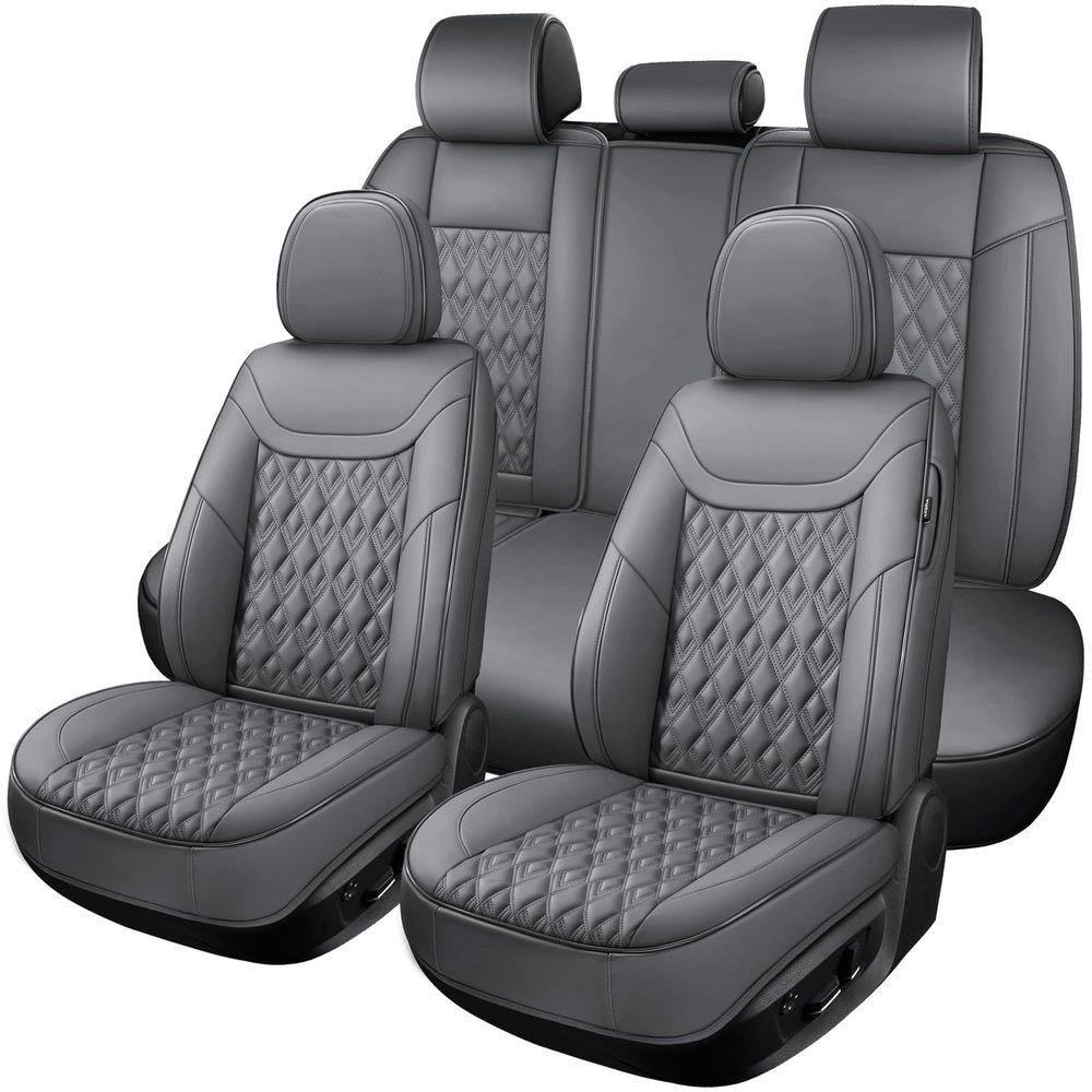 COMFDRIVE Car Seat Covers Full Set,Faux Leather Seat Covers for Cars, Car Seat Protector Waterproof, Non-Slip,Bright and Shiny seat Covers Make Your Vehicle Look, 5Seaters,Full Set,Gray