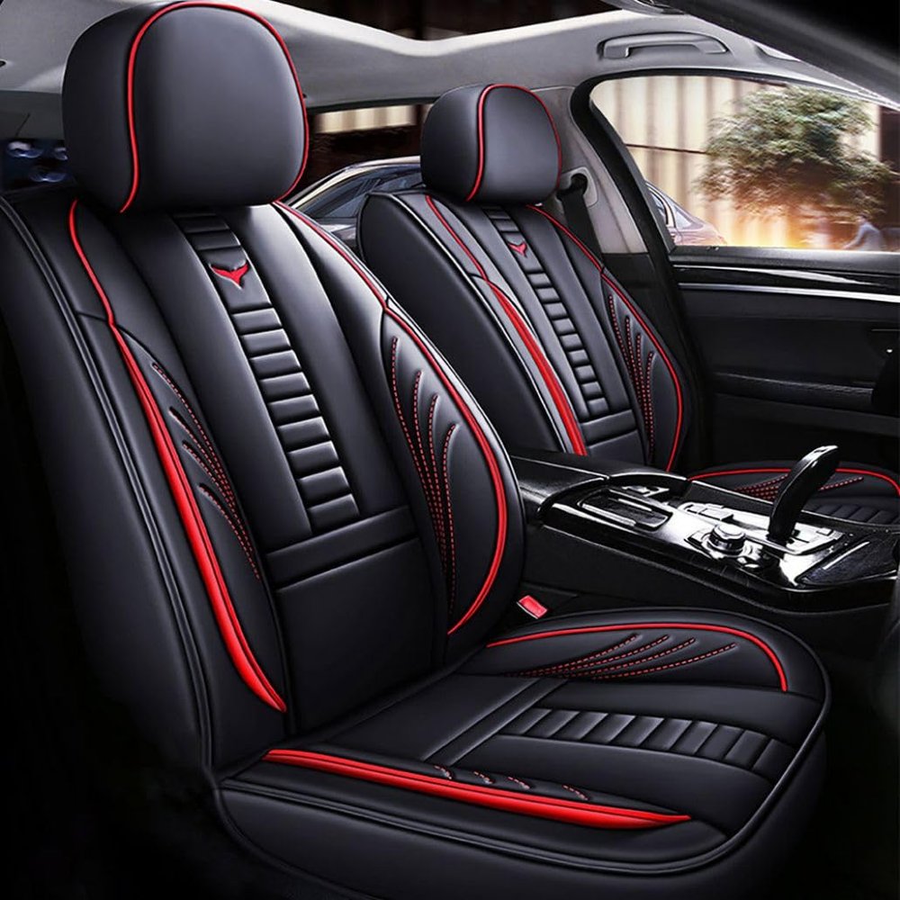 Niscarda for Ford Five Hundred 2020 Car Seat Covers, Full Coverage Customized seat Covers Premium Leather Waterproof Stain-Resistant Easy to Install (Full Set, Black&Red)