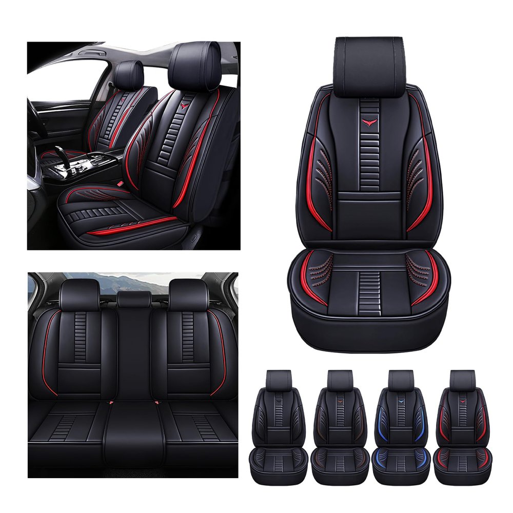 Niscarda for Ford F-250 2009 Car Seat Covers, Customized seat Covers Premium Leather Waterproof Stain-Resistant Easy to Install (Full Set, Black&Red)
