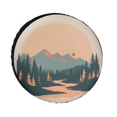 Camping Spare Tire Cover 14 Inch Mountain Adventure Wheel Tire Cover Waterproof Sun Protection Woodland Adventure for Fit for SUV Truck Travel Trailer