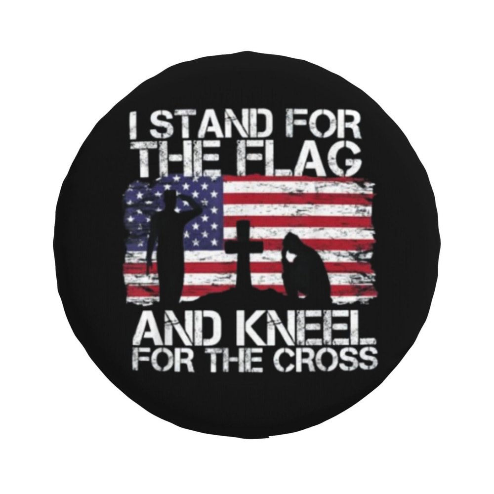 YIWUOUFA Spare Tire Cover I Stand for The Flag and Kneel for The Cross Weatherproof Universal Wheel Protectors Camper Tire Covers for Trailer Rv Travel 14"" 15"" 16"" 17"" TC631