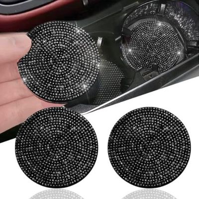 Ultra Bling Cup Holder Extra Ice Bright Decor Car 2 Pack Shiny Cover Protection and Luxury (Black)
