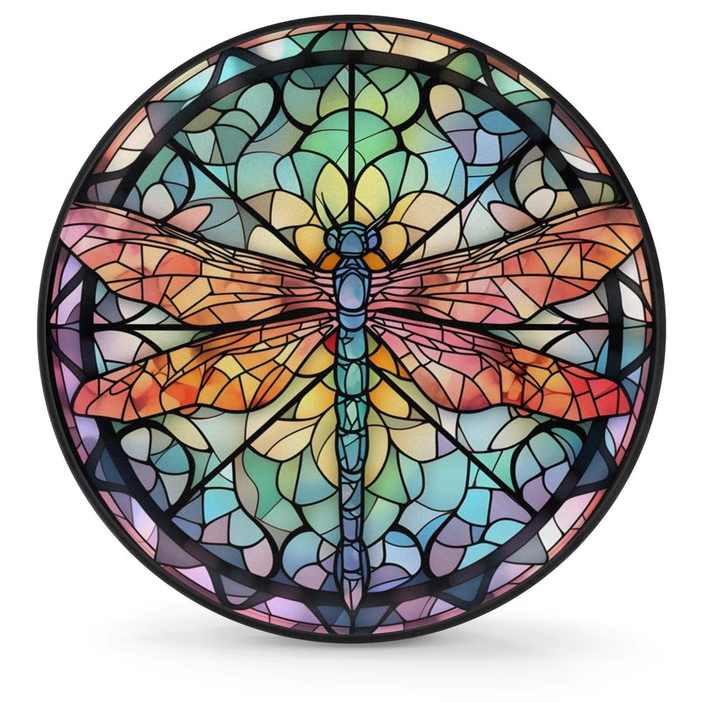 oooJHooo Spare Tire Cover for RV Trailer, Glass Dragonfly Pattern Tire Covers Universal Fit for Travel Trailer Camper Jeep RV SUV Truck Waterproof Wheel Cover (15 inch for Diameter 27 - 29),A-789
