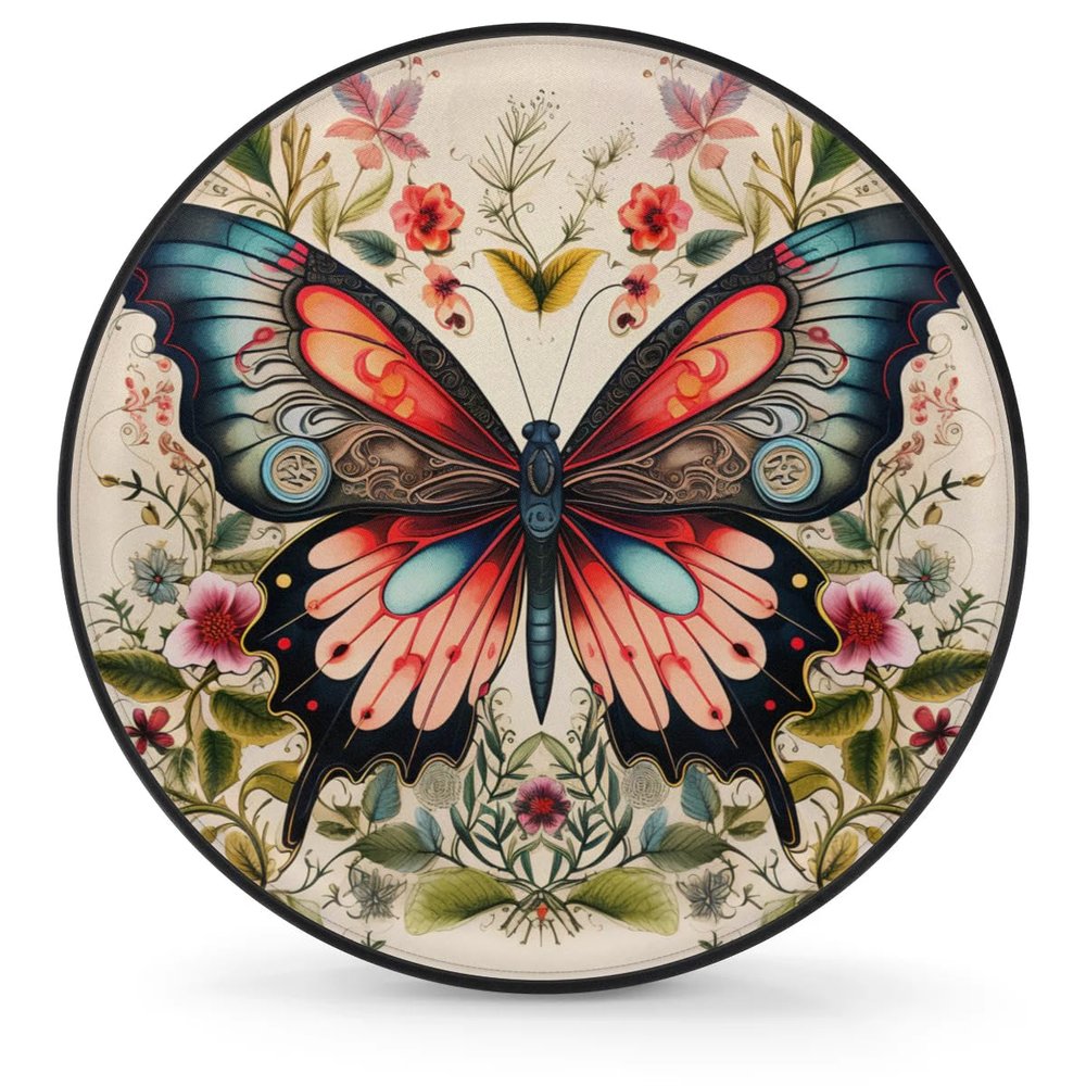 Spare Tire Cover for RV Trailer, Retro Butterfly Flower Tire Covers Universal Fit for Travel Trailer Camper Jeep RV SUV Truck Waterproof Wheel Cover (17 inch for Diameter 31 - 33)