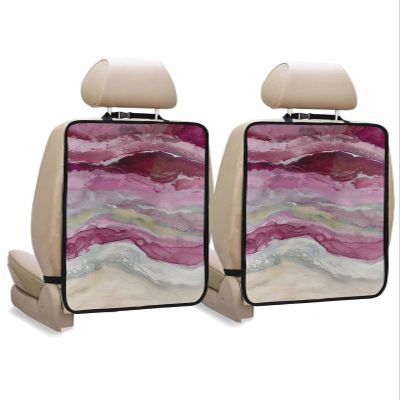 2 Pack Kick Mat Back Seat Protector With 3 Storage Pockets,Abstract Red Waterproof & Stain Proof Universal Car Seat Back Protector Backseat Organizer For Kids Pets,Modern Ombre Ocean Striped Wave Art