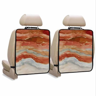2 Pack Kick Mat Back Seat Protector With 3 Storage Pockets,Abstract Orange Waterproof & Stain Proof Universal Car Seat Back Protector Backseat Organizer For Kids,Contemporary Seawave Striped Painting