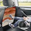 2 Pack Kick Mat Back Seat Protector With 3 Storage Pockets,Abstract Orange Waterproof & Stain Proof Universal Car Seat Back Protector Backseat Organizer For Kids,Contemporary Seawave Striped Painting view 4