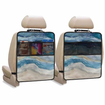 Sabolny 2 Pack Kick Mat Back Seat Protectors, Abstract Blue Waterproof & Stain Proof Universal Car Seat Back Protector Backseat Organizer For Kids Pets, Modern Gradient Waves Summer Watercolor