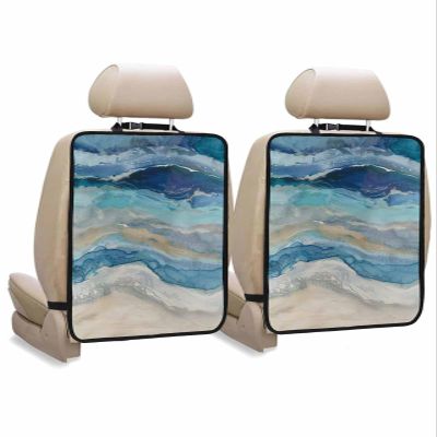 2 Pack Kick Mat Back Seat Protector With 3 Storage Pockets,Abstract Blue Waterproof & Stain Proof Universal Car Seat Back Protector Backseat Organizer For Kids,Modern Gradient Waves Summer Watercolor