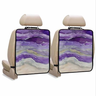 2 Pack Kick Mat Back Seat Protector With 3 Storage Pockets,Abstract Purple Waterproof & Stain Proof Universal Car Seat Back Protector Backseat Organizer For Kids,Gradient Grey Geometric Stripes Wave