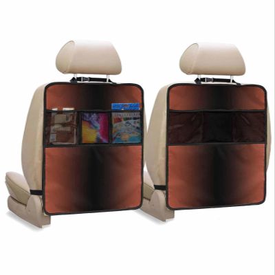 2 Pack Kick Mat Back Seat Protectors, Burnt Orange Black Waterproof & Stain Proof Universal Car Seat Back Protector Backseat Organizer For Kids Pets, Modern Minimalist Gradient Solid Color