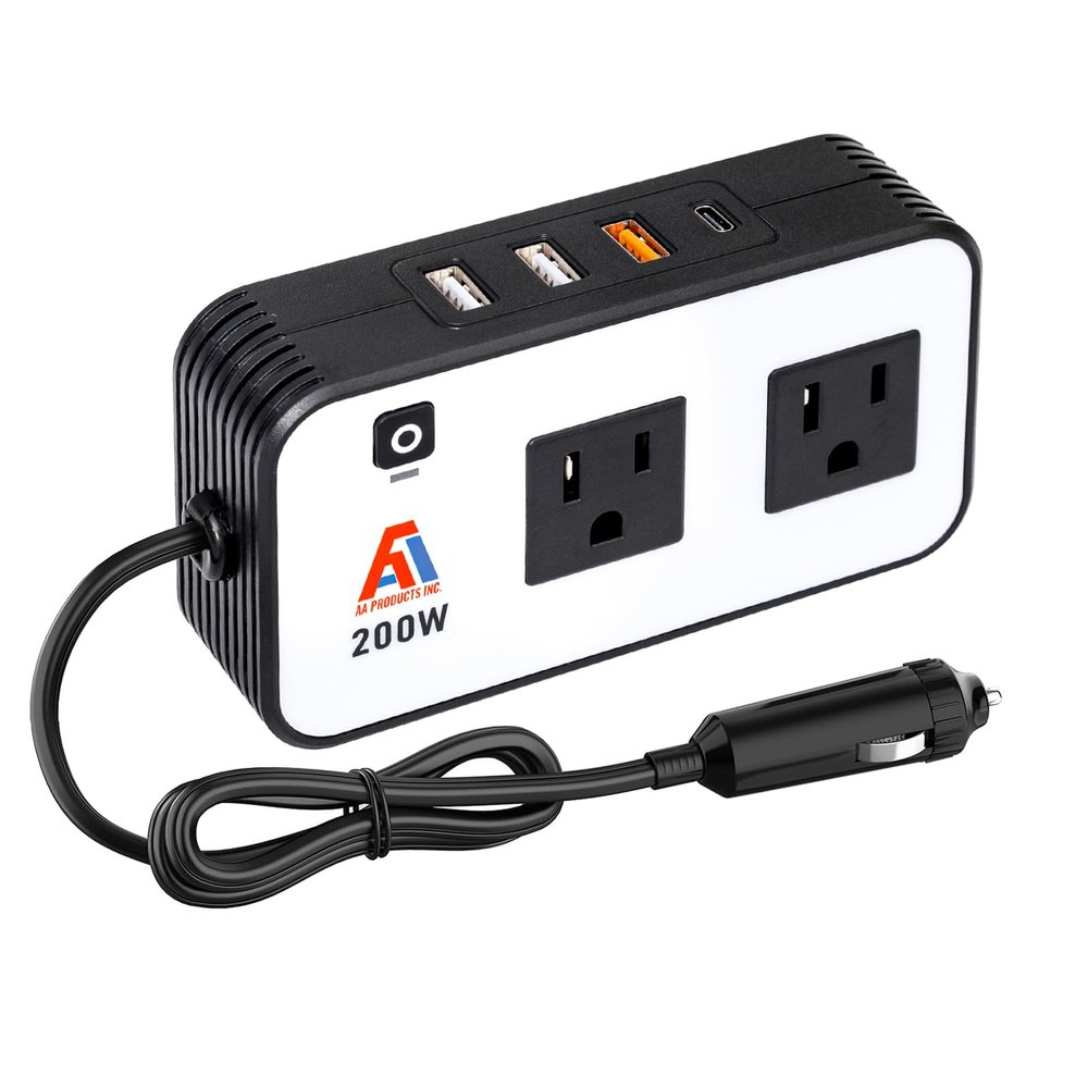 AA Products P-SH-Power Inverter 12V DC to 110V AC 200W Car Charger Adapter Various Charging Protocols Fits AA Products Power Tool Organizer