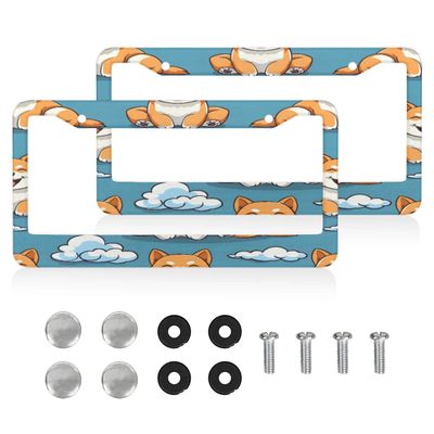 Snatocys License Plate Frames, Cute Corgis Dogs Car Tag Cover with Screws,4 Hole Universal Holder Aluminum Plate Frame, Corgis Dogs Car Accessories, 12"x6"